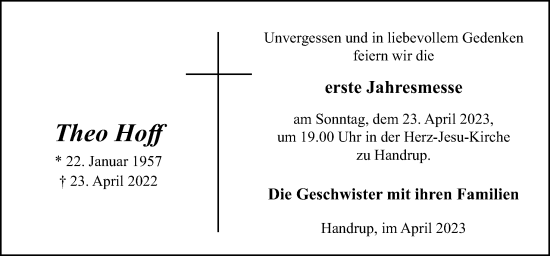 Traueranzeige von Theo Hoff von Neue Osnabrücker Zeitung GmbH & Co. KG