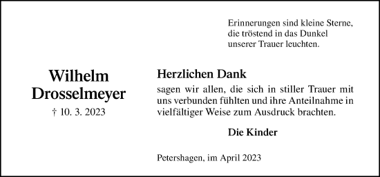 Traueranzeige von Wilhelm Drosselmeyer von Neue Osnabrücker Zeitung GmbH & Co. KG