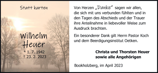 Traueranzeige von Wilhelm Heuer von DK Medien GmbH & Co. KG