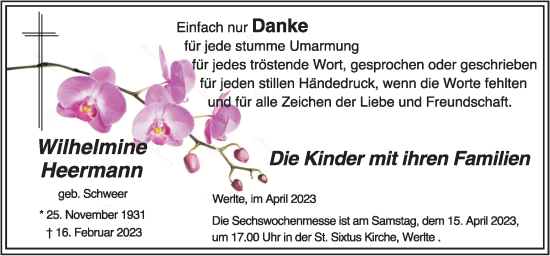 Traueranzeige von Wilhelmine Heermann von Neue Osnabrücker Zeitung GmbH & Co. KG