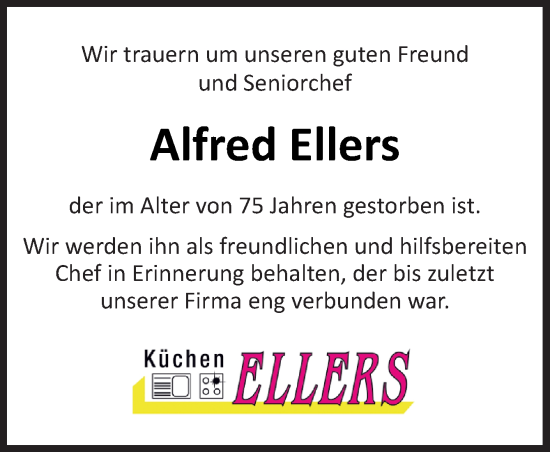 Traueranzeige von Alfred Ellers von Neue Osnabrücker Zeitung GmbH & Co. KG