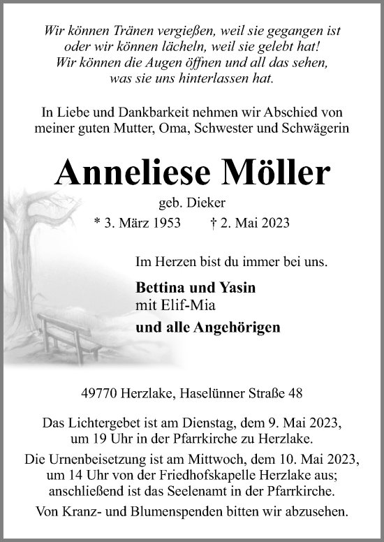Traueranzeige von Anneliese Möller von Neue Osnabrücker Zeitung GmbH & Co. KG