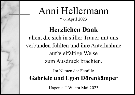 Traueranzeige von Anni Hellermann von Neue Osnabrücker Zeitung GmbH & Co. KG