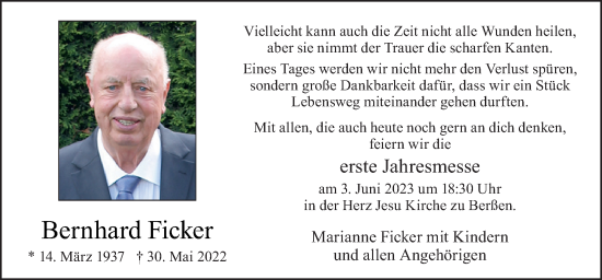 Traueranzeige von Bernhard Ficker von Neue Osnabrücker Zeitung GmbH & Co. KG