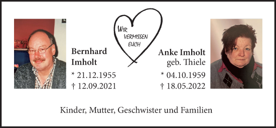 Traueranzeige von Bernhard und Anke Imholt von Neue Osnabrücker Zeitung GmbH & Co. KG