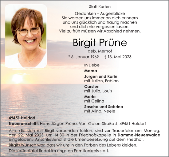 Traueranzeige von Birgit Prüne von Neue Osnabrücker Zeitung GmbH & Co. KG