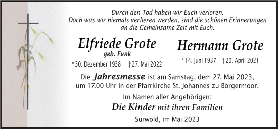 Traueranzeige von Elfriede und Hermann Grote von Neue Osnabrücker Zeitung GmbH & Co. KG