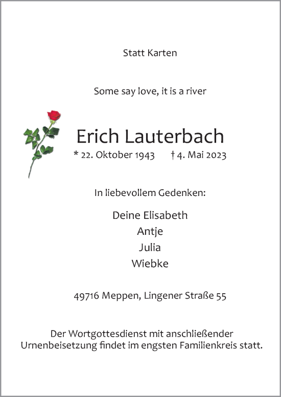 Traueranzeige von Erich Lauterbach von Neue Osnabrücker Zeitung GmbH & Co. KG