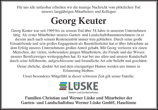 Traueranzeige von Georg Keuter von Neue Osnabrücker Zeitung GmbH & Co. KG