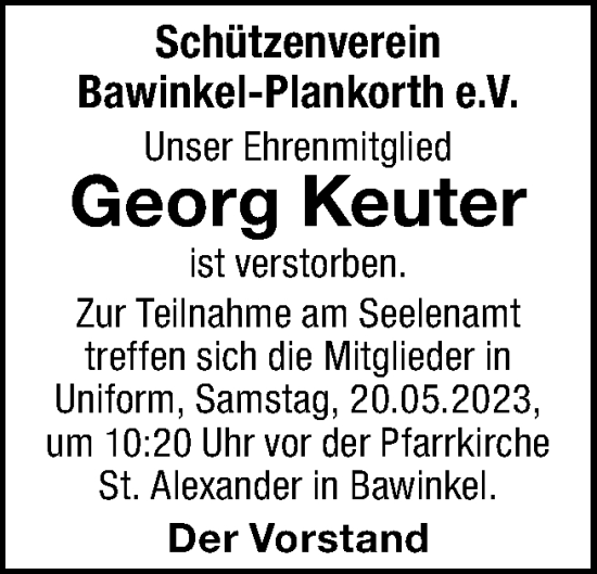 Traueranzeige von Georg Keuter von Neue Osnabrücker Zeitung GmbH & Co. KG