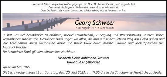 Traueranzeige von Georg Schweer von Neue Osnabrücker Zeitung GmbH & Co. KG