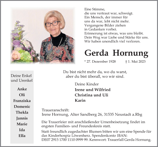 Traueranzeige von Gerda Hornung von Neue Osnabrücker Zeitung GmbH & Co. KG