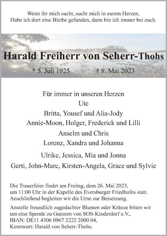 Traueranzeige von Harald Freiherr von Seherr-Thohs von Neue Osnabrücker Zeitung GmbH & Co. KG