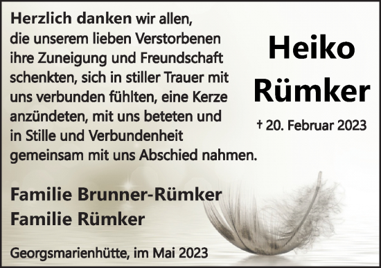 Traueranzeige von Heiko Rümker von Neue Osnabrücker Zeitung GmbH & Co. KG