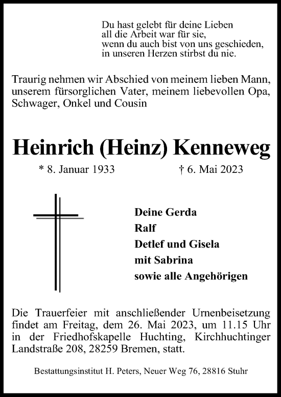 Traueranzeige von Heinrich Kenneweg von DK Medien GmbH & Co. KG