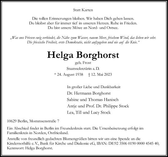 Traueranzeige von Helga Borghorst von Neue Osnabrücker Zeitung GmbH & Co. KG