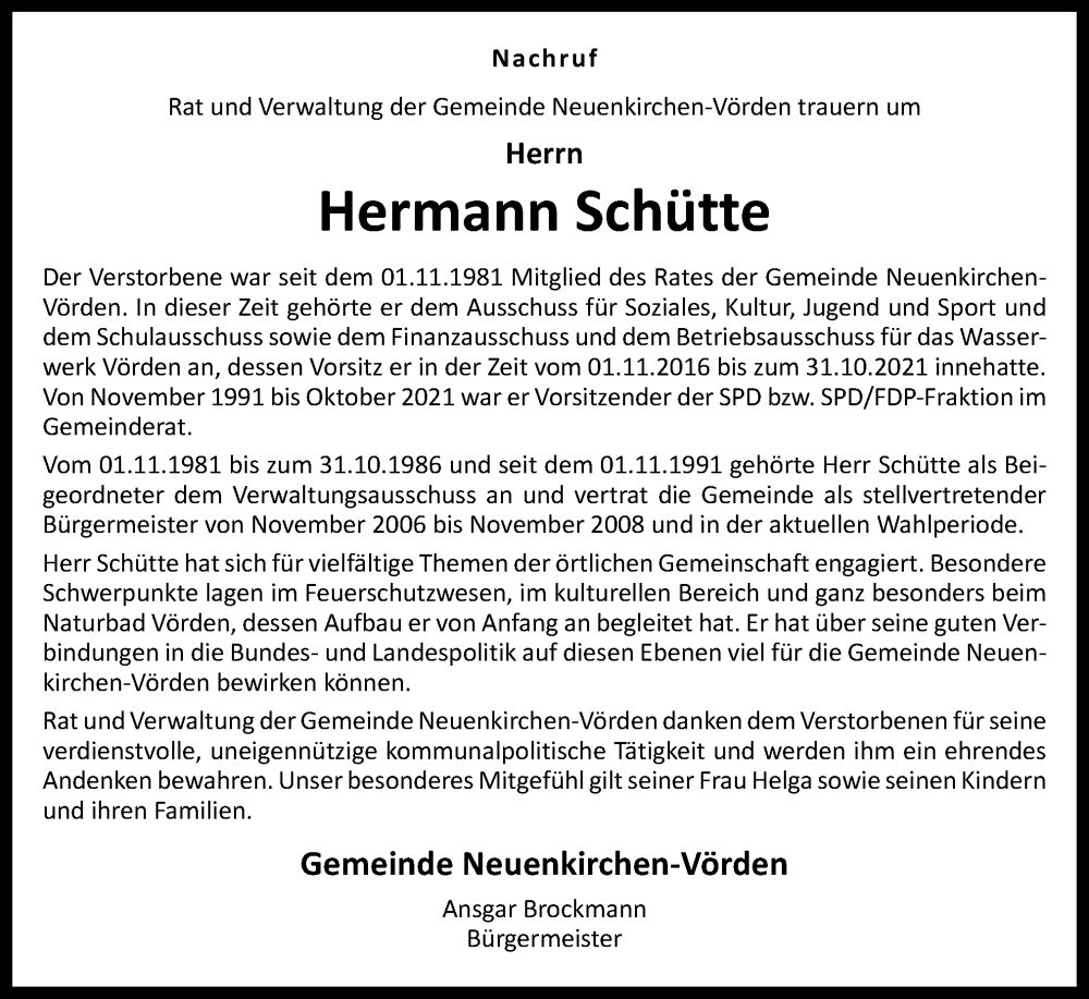  Traueranzeige für Hermann Schütte vom 05.05.2023 aus Neue Osnabrücker Zeitung GmbH & Co. KG