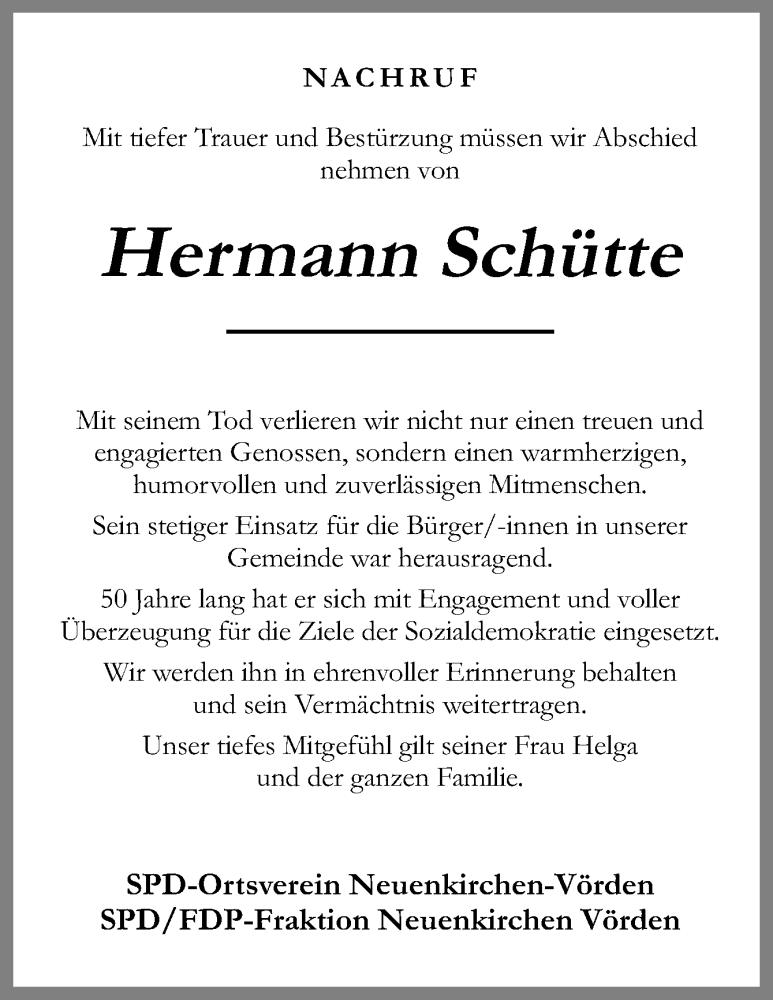  Traueranzeige für Hermann Schütte vom 04.05.2023 aus Neue Osnabrücker Zeitung GmbH & Co. KG