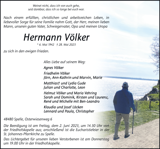 Traueranzeige von Hermann Völker von Neue Osnabrücker Zeitung GmbH & Co. KG