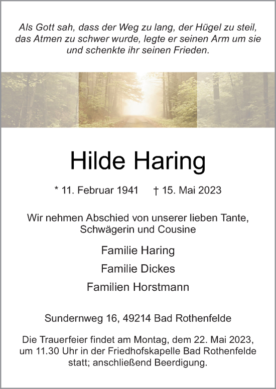 Traueranzeige von Hilde Haring von Neue Osnabrücker Zeitung GmbH & Co. KG