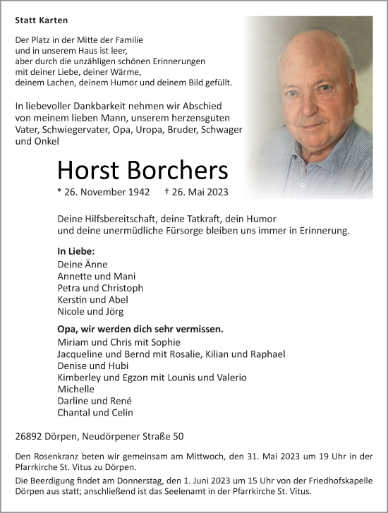 Traueranzeige von Horst Borchers von Neue Osnabrücker Zeitung GmbH &amp; Co. KG
