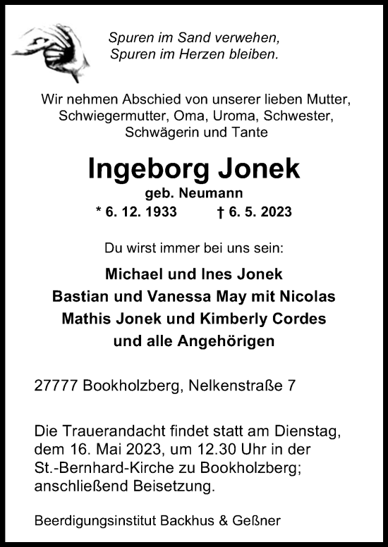 Traueranzeige von Ingeborg Jonek von DK Medien GmbH & Co. KG