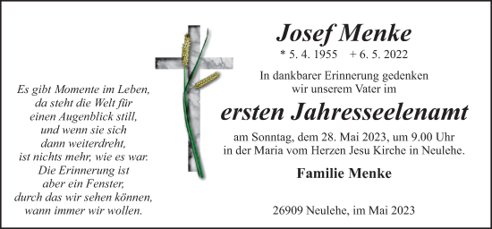 Traueranzeige von Josef Menke von Neue Osnabrücker Zeitung GmbH & Co. KG