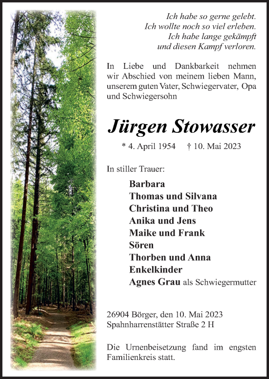 Traueranzeige von Jürgen Stowasser von Neue Osnabrücker Zeitung GmbH & Co. KG