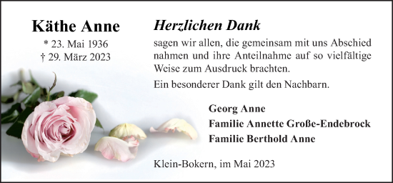 Traueranzeige von Käthe Anne von Neue Osnabrücker Zeitung GmbH & Co. KG