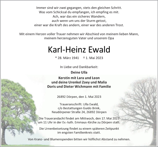 Traueranzeige von Karl-Heinz Ewald von Neue Osnabrücker Zeitung GmbH & Co. KG