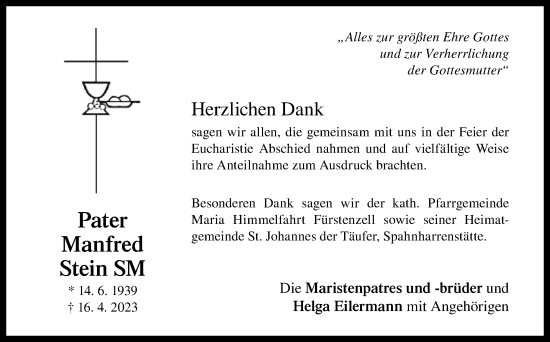 Traueranzeige von Manfred Stein von Neue Osnabrücker Zeitung GmbH & Co. KG