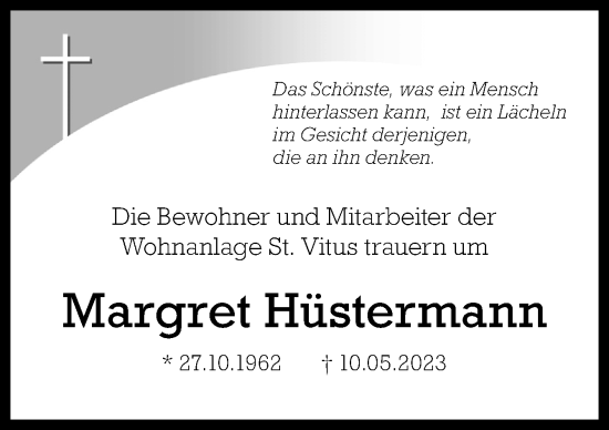 Traueranzeige von Margret Hüstermann von Neue Osnabrücker Zeitung GmbH & Co. KG