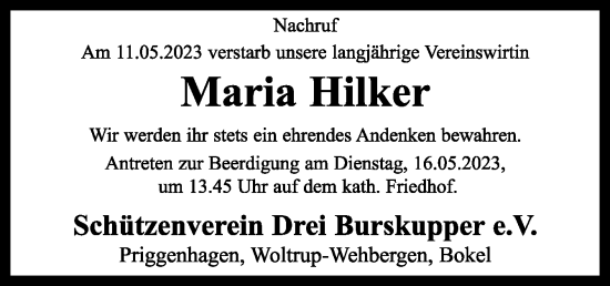 Traueranzeige von Maria Hilker von Neue Osnabrücker Zeitung GmbH & Co. KG