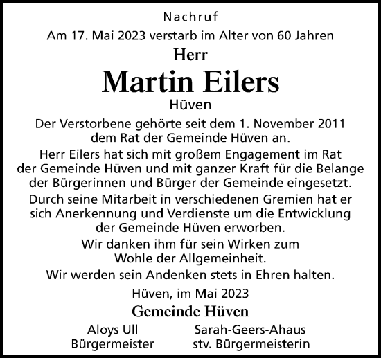 Traueranzeige von Martin Eilers von Neue Osnabrücker Zeitung GmbH & Co. KG