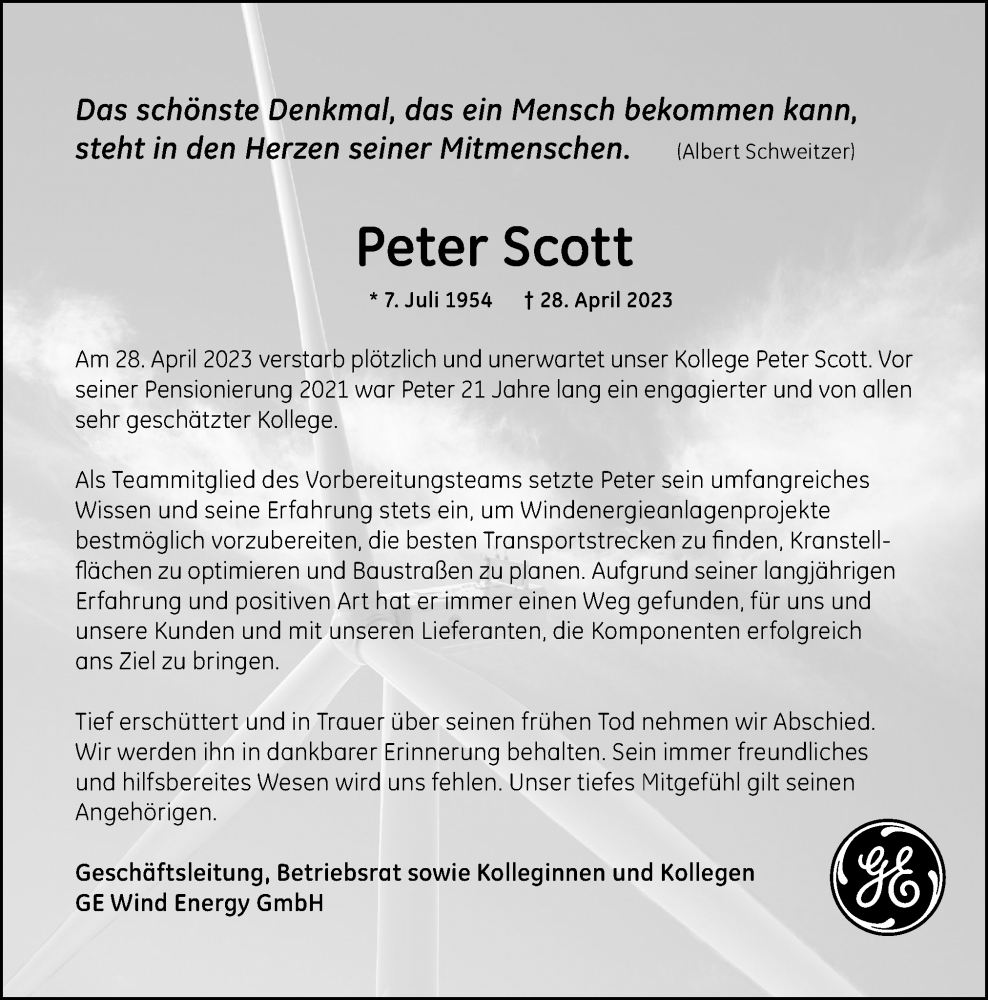  Traueranzeige für Peter Scott vom 05.05.2023 aus Neue Osnabrücker Zeitung GmbH & Co. KG