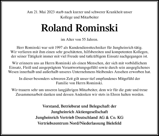 Traueranzeige von Roland Rominski von Neue Osnabrücker Zeitung GmbH & Co. KG