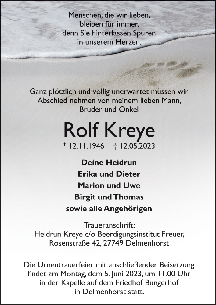  Traueranzeige für Rolf Kreye vom 20.05.2023 aus DK Medien GmbH & Co. KG