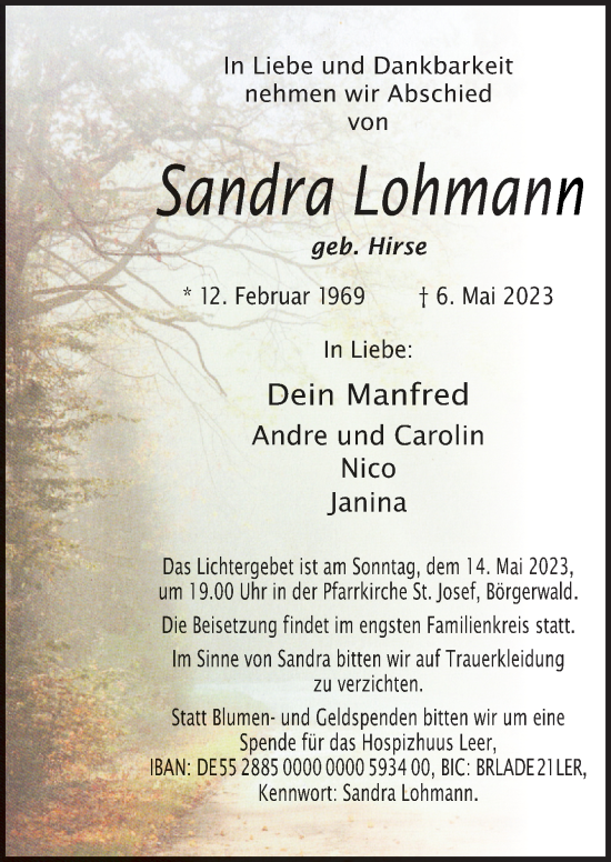 Traueranzeige von Sandra Lohmann von Neue Osnabrücker Zeitung GmbH & Co. KG