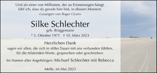 Traueranzeige von Silke Schlechter von Neue Osnabrücker Zeitung GmbH & Co. KG