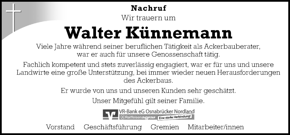  Traueranzeige für Walter Künnemann vom 25.05.2023 aus Neue Osnabrücker Zeitung GmbH & Co. KG