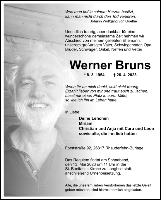 Traueranzeige von Werner Bruns von Neue Osnabrücker Zeitung GmbH & Co. KG
