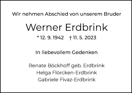 Traueranzeige von Werner Erdbrink von Neue Osnabrücker Zeitung GmbH & Co. KG