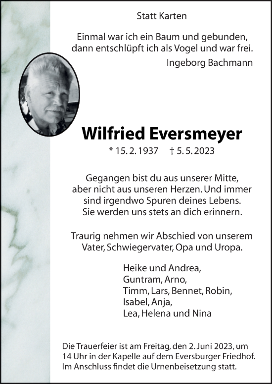 Traueranzeige von Wilfried Eversmeyer von Neue Osnabrücker Zeitung GmbH & Co. KG