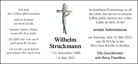 Traueranzeige von Wilhelm Struckmann von Neue Osnabrücker Zeitung GmbH & Co. KG