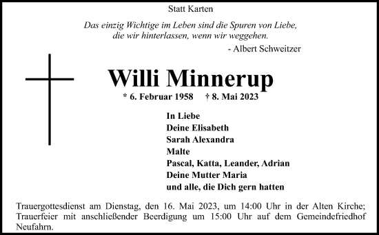 Traueranzeige von Willi Minnerup von Neue Osnabrücker Zeitung GmbH & Co. KG