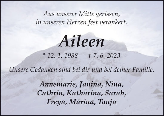 Traueranzeige von Aileen  von Neue Osnabrücker Zeitung GmbH & Co. KG