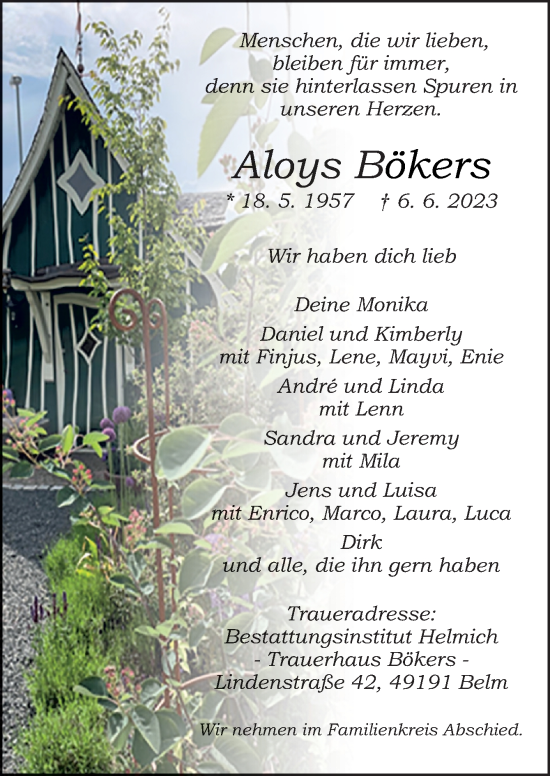 Traueranzeige von Aloys Bökers von Neue Osnabrücker Zeitung GmbH & Co. KG