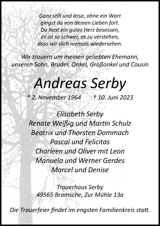 Traueranzeige von Andreas Serby von Neue Osnabrücker Zeitung GmbH & Co. KG