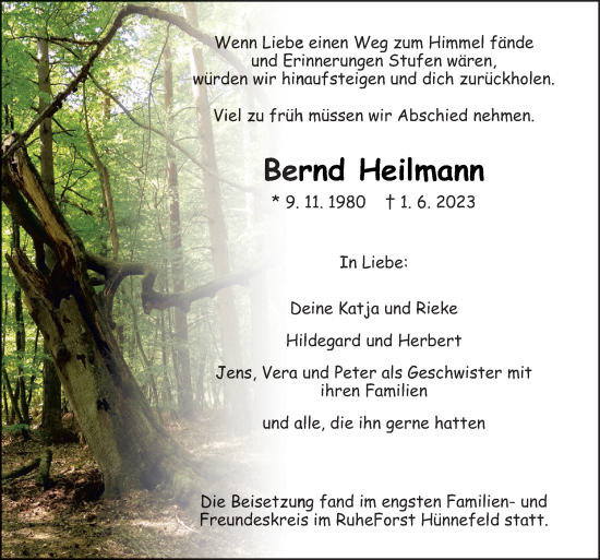 Traueranzeige von Bernd Heilmann von Neue Osnabrücker Zeitung GmbH & Co. KG