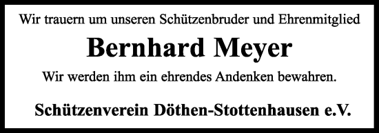 Traueranzeige von Bernhard Meyer von Neue Osnabrücker Zeitung GmbH & Co. KG